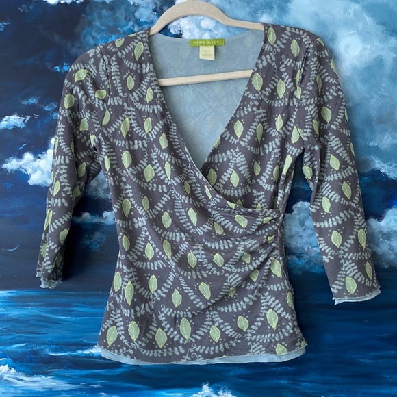 Dreamy Botanical Print Double Layer Surplice Top - Picture 4 of 8